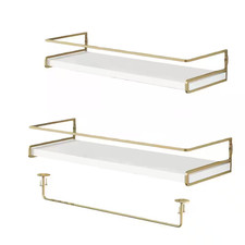 2-Pack 14 In. Wall Mounted Bathroom Shelves Towel Bar for Bathroom Organizer, Be