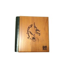 Japanese Etched Wood Leather 4x6 Photo Album Koi Script Ring Binder Refillable