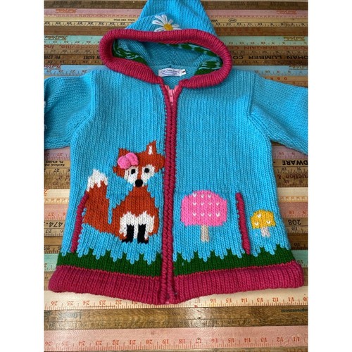 Little Cotton Dress Jacket Girls S 6 Zip 100% Wool Hand Knit Sweater Whimsy - Picture 3 of 13