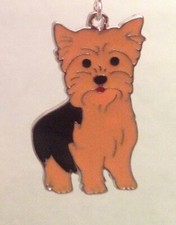 YORKSHIRE TERRIER NECKLACE - Enamel Pendant on 18  Black Faux Rubber Cord YORKIE