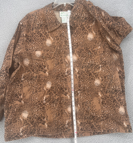 The Quacker Factory Damen Leopard Knopfleiste braun Denim geblendet Jacke Gr: 2X - Bild 7 von 15