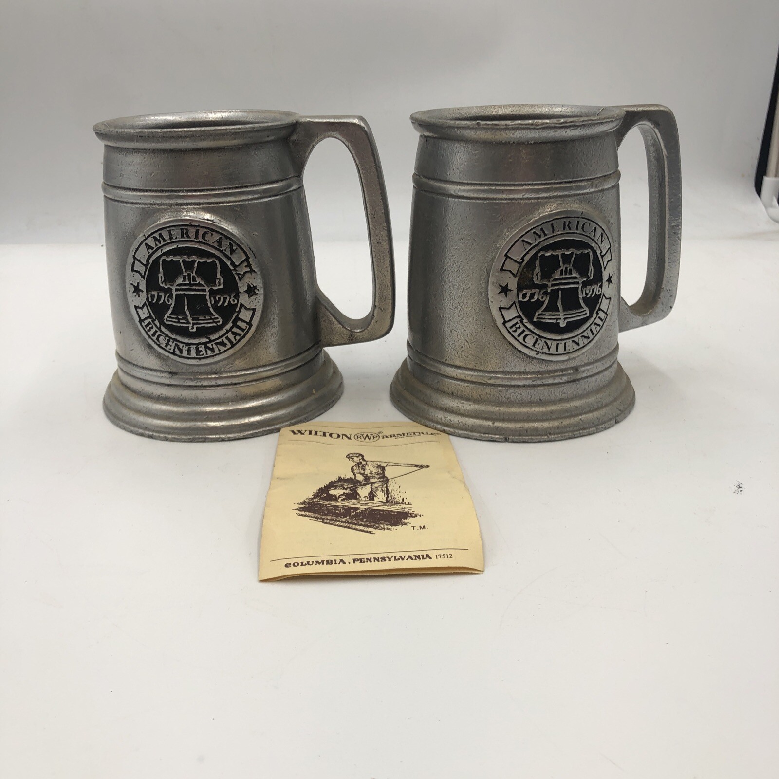2 Vintage Pewter Mug American 1776-1976 Bicentennial Liberty Bell (With Paper)