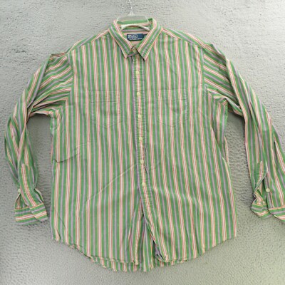 Ralph Lauren Shirt Mens XL Pink Green Aztec Button Up Long Sleeve Pockets