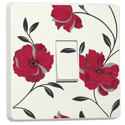 2-Pack Rote Blumen Arthouse Oper Charleston Einzel Doppel Lichtschalter Sticker