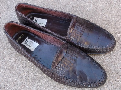 MORESCHI Brassboot Cognac Croc Print Woven Leather Sz 7 Loafers Made in Italy Brassboot Moreschi Brown Croc Print Woven Leather Loafers 9  main image 4