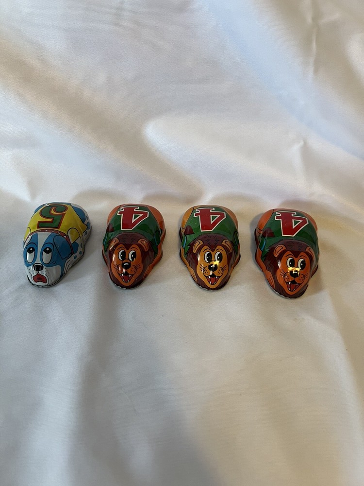 4 X Vintage Yone Tin Friction Toy Made in Japan Orange Race Car Metal c1950s