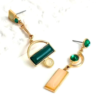Wunderschöne Designer Ohrhänger - vergoldet - bunte Kunststoff Steine - 6,4 cm