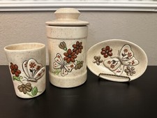 Vintage Ceramic 4 Piece Bathroom Vanity Set Butterflys and Flowers