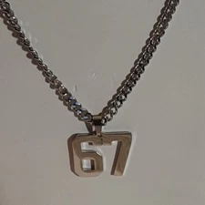 #67 BASEBALL FOOTBALL NUMBER Pendant Charm / 18"-24" STAINLESS CHAIN NECKLACE