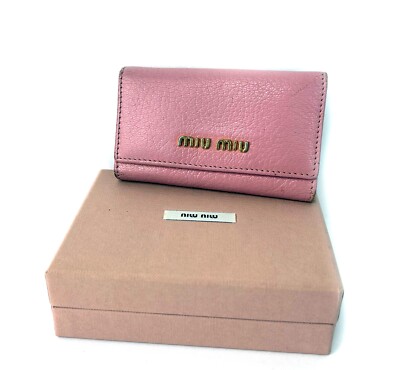 MIU MIU Light Pink Leather Key Case Key Chain Accessory Used with