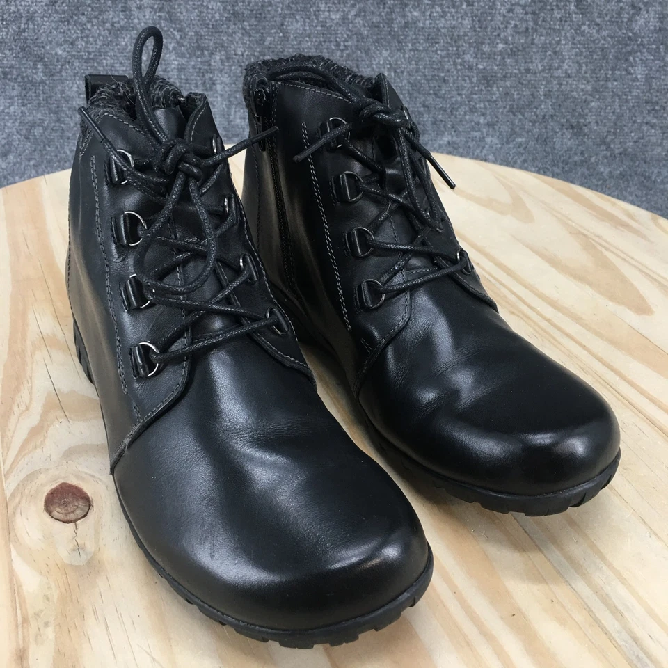 Botas Propet para mujer 7H Delaney botín con cordones al tobillo WFV002L negras de cuero planas Foto 3 de 4