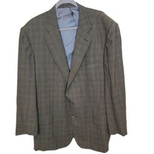 Ermenegildo Zegna Mens Brown Plaid Long Sleeves Two-Button Suit Blazer Pockets