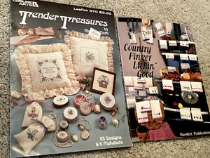 2 Cross Stitch Booklet- Burdett Publications & Leisure Arts 49 designs, 2 alphab