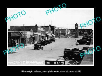 OLD LARGE HISTORIC PHOTO OF WAINWRIGHT ALBERTA THE MAIN St & STORES c1930