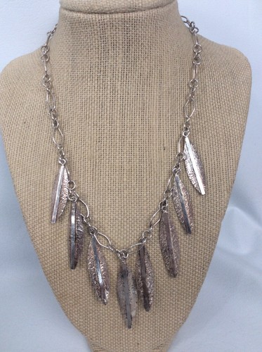 Stunning Vtg Artisan Studio Modernist Sterling Silver 925 Leaves Necklace