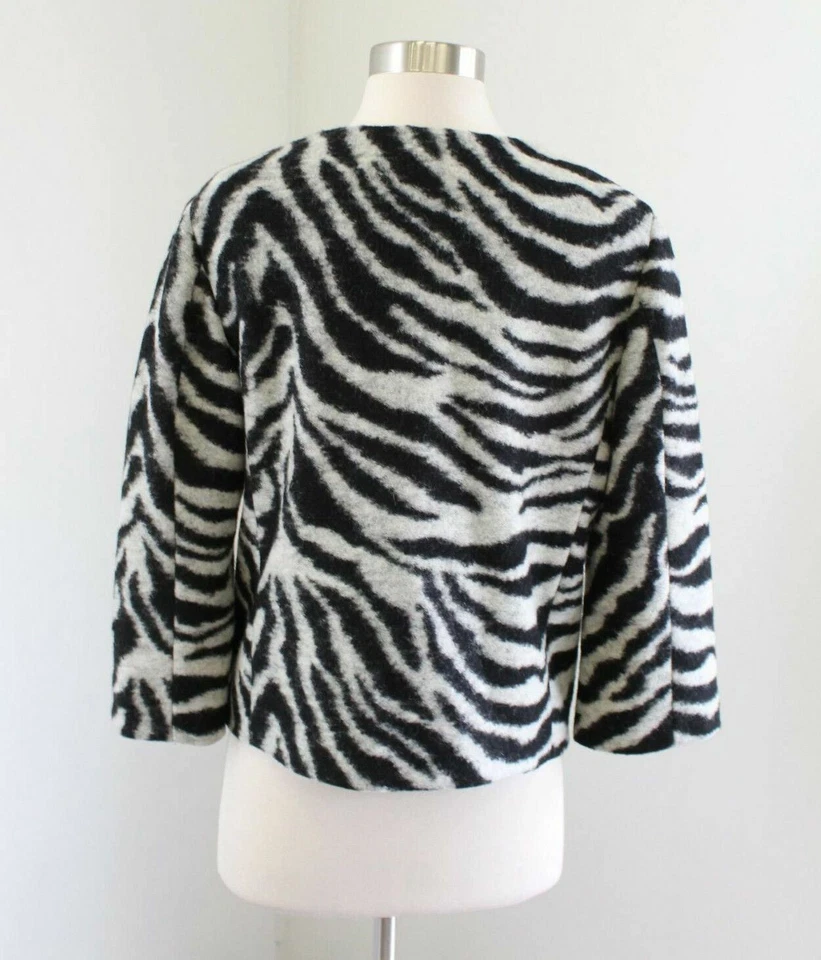 Chaqueta Blazer Ann Taylor Gris Negro Estampado Cebra Mezcla Lana Talla S  Foto 4 de 4