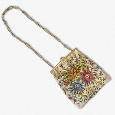 Vintage Walborg Floral Tapestry Purse   Gold-Tone Chain  Circa 1950s