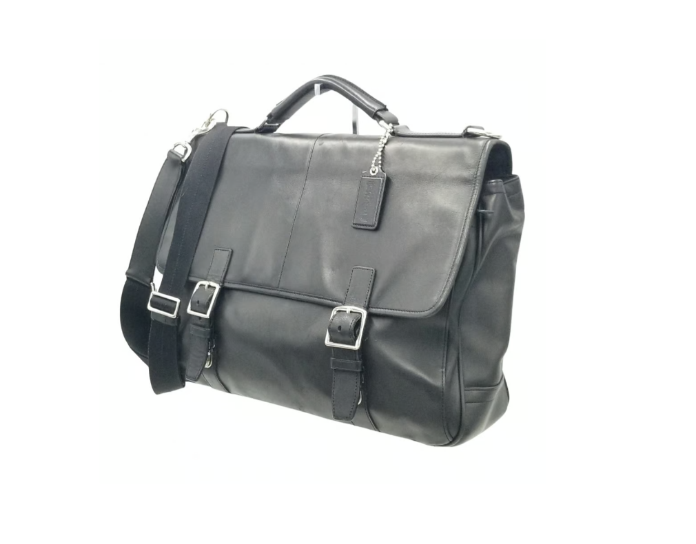 Coach LARGE M1269- F70666 Vintage Black Leather Double Buckle Flap