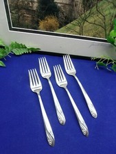 4 VTG International Silver Holmes Edwards ROMANCE Salad Forks 1952
