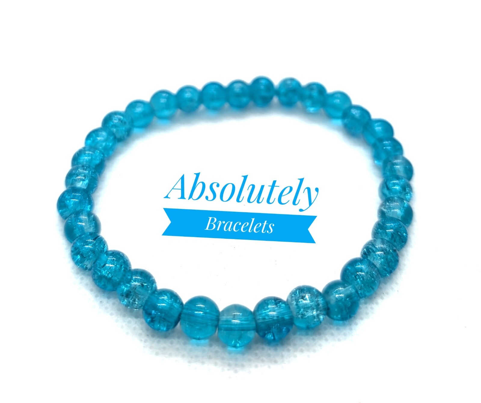 Elastic Stretch Bracelet with 6mm Electric Blue Crackled Glass Beads-image