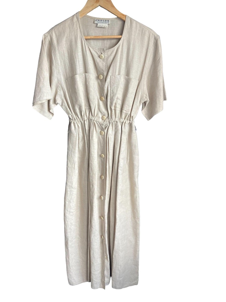 Jaeger Linen Safari Style Dress Short Sleeves UK Size 8