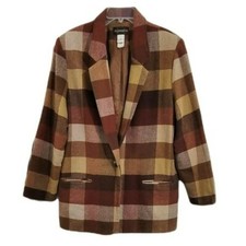 Requirements Plaid Brown Wool Blend Blazer Size 16