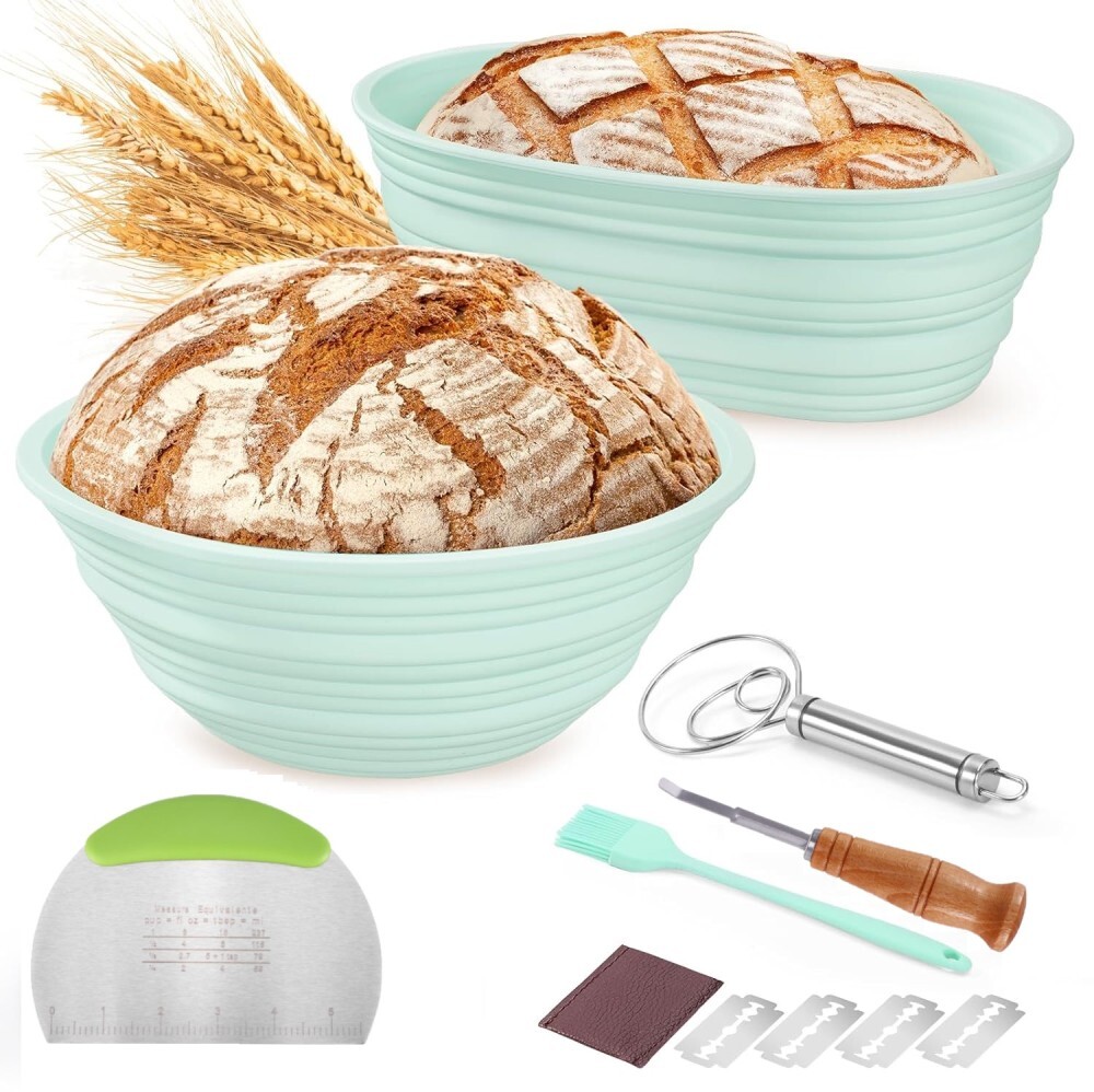 2x Gärkorb Gärkörbchen für Brotbacken Runde & Oval Silikon Banneton Brotgärkörbe