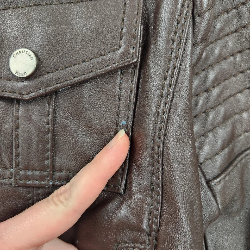 Christian Reed Jacket Womens Medium Brown Supple Leather Hooded Moto Casual - Image 4 of 4