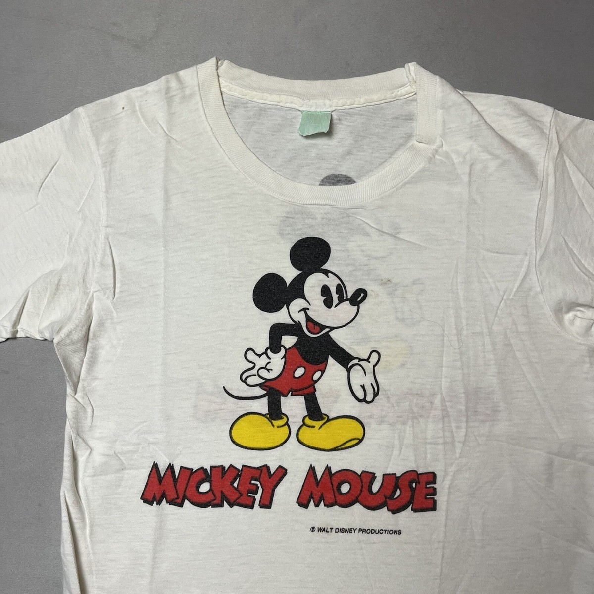 トップス 80s Disney MICKEY MOUSE Flocky Printed Vintage 80s Disney Mickey Mouse 2 sided Single Stitch T