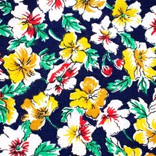 Vtg Cotton Fabric Flowers Floral Yellow Red Blue BTY Dressmaking 1 Yard Pretty