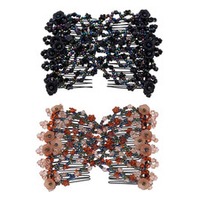 2Pcs Handmade Beaded Easy Combs  Stretchable Double Combs Hair Clips Hair Bun Ma