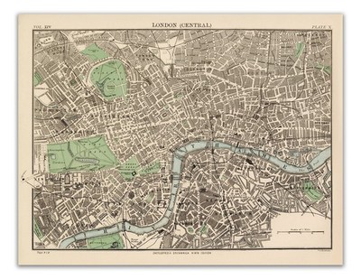 Vintage Map of CENTRAL LONDON Poster 1880 Encyclopedia Britannica Art Reprint