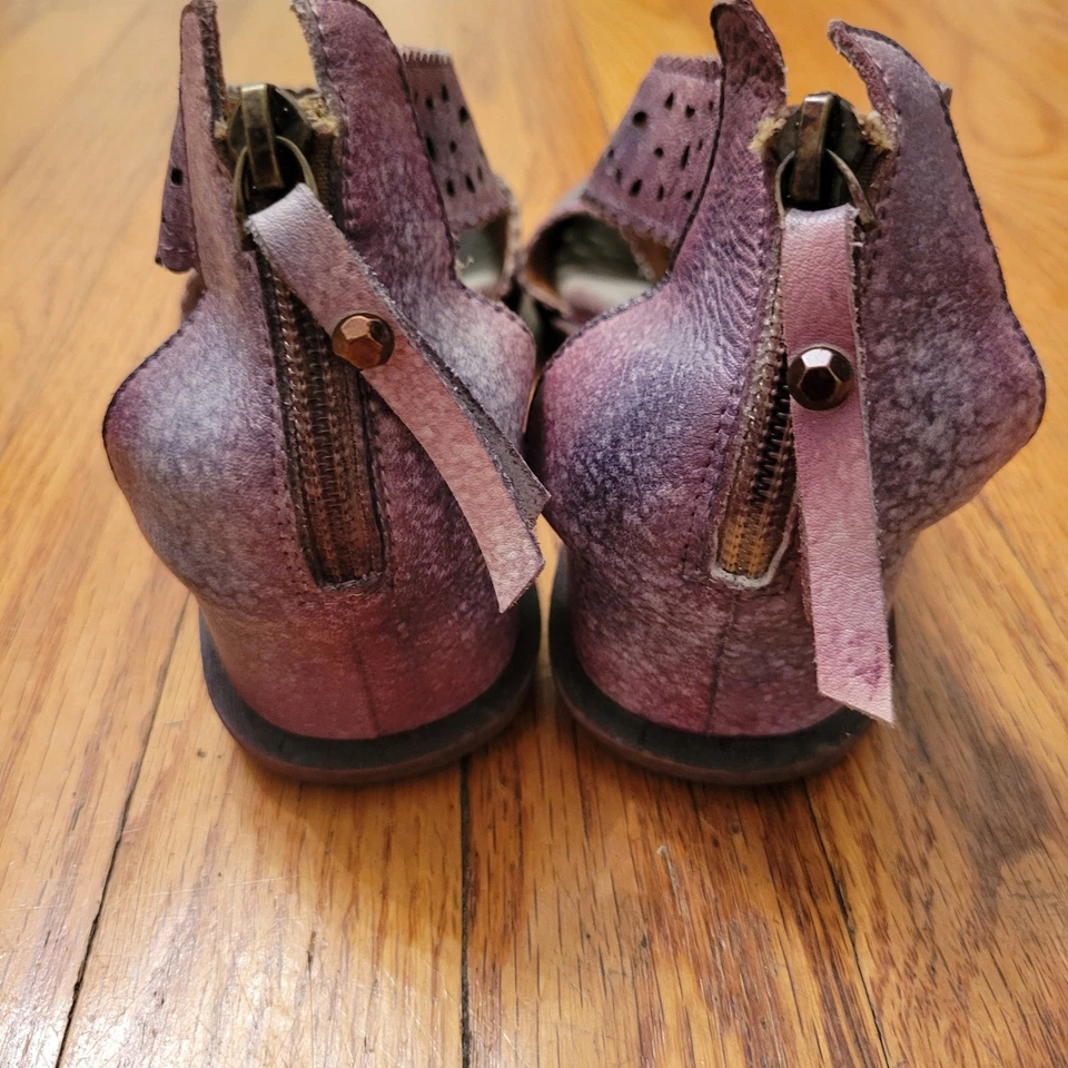 Spring Step L'Artiste Purple Leather Cutout Ankle Strap Wedge Sandals Watercolor - Image 4 of 4