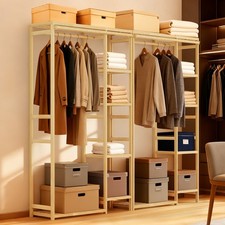 Extra Large Garment Rack Solid Bamboo Clothes Wardrobe Clothing Organizer Shelve