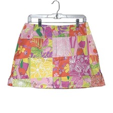 Vintage Lilly Pulitzer skort Skirt patchwork tropical print Pink Yellow orange