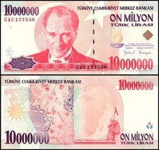 Turkey 10 Million Lira, L.1970 (1999 ND), P-214a.2, UNC