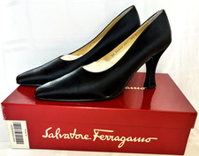 Salvatore Ferragamo Black Nero Fabric FineModel Pumps W 9.5 Vintage 1997