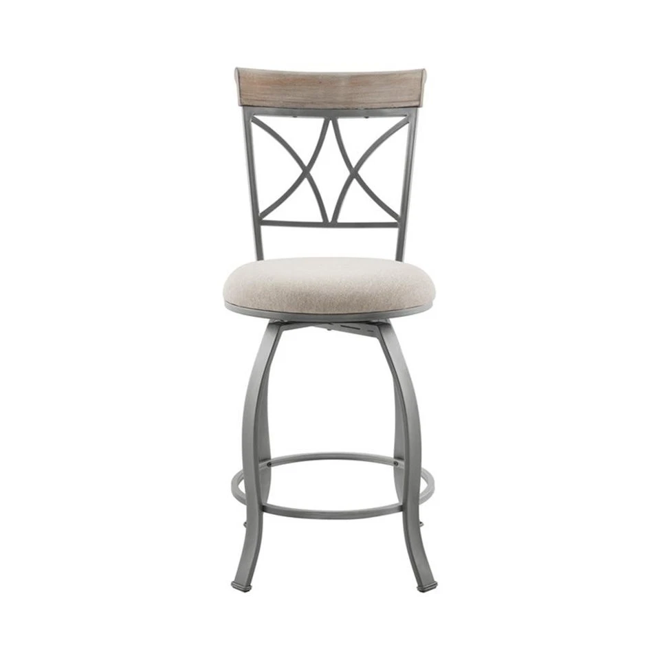 Linon Hamilton Metal Swivel Counter Stool Padded Beige Seat in Matte Pewter - Image 3 of 4