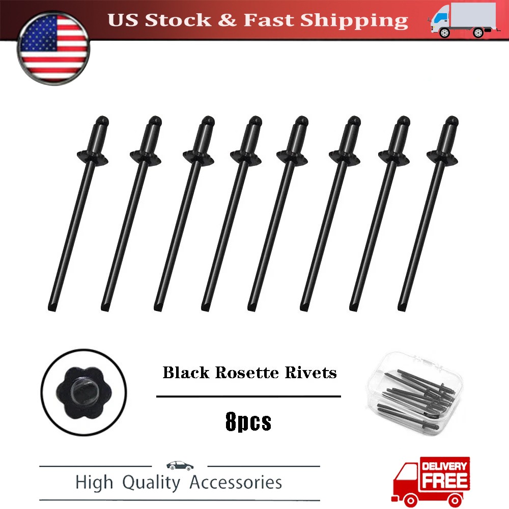 8x For GM Ford Chrysler AMC vin Door Tag black Nos Dash Rivets Stainless Steel