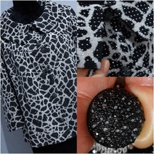 ST JOHN BLACK WHITE Animal print/Rhinestones SHIMMER JACKET SZ 12 fit 14 .