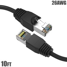 10FT Cat6A RJ45 Network LAN Ethernet SSTP Cable Shielded Copper Wire 26AWG Black