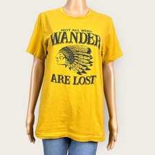 Not All Who Wander Are Lost Native Chief Head Graphic T-shirt MEDIUM Gold Yellow