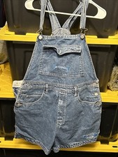 Vintage Bum Equipment Denim Bib Shorts Embroidered 90 s Womens Sz XL Cotton...