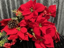 3 Large Poinsettia Floral Flower Stems Picks Red Christmas 20"