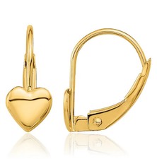 14K Solid Yellow Gold Heart Dangle Earrings