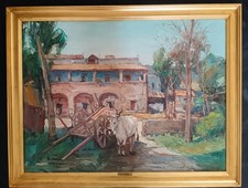 Nicola Canzanella ( Napoli 1929-2014) Paesaggio rurale dipinto olio su tela