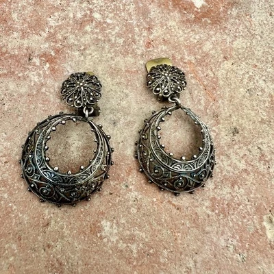 Boucle d’oreille Pendantes première moitié du XXe siècle clip Filigrane, Floral - Photo 1/4