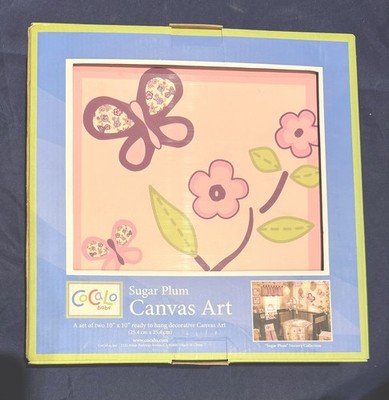 CoCaLo BaBy Sugar Plum Canvas Wall Art 2 Piece Butterfly 10 X 10 New