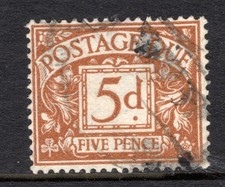 1937 5d YELLOW BROWN POSTAGE DUE KEVIII WMK FAIR USED. SG D24a