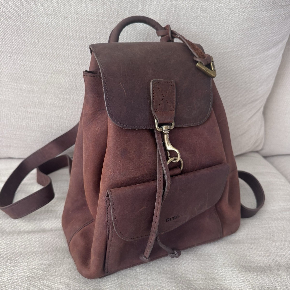 Guess USA Leather Brown Backpack Vintage Y2k Drawstring | eBay